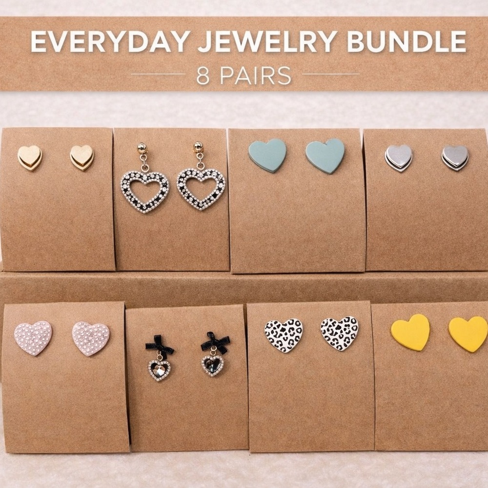 Everyday Heart Bundle | 8 Pairs | Cute Mixed Heart Studs & Statement Earrings